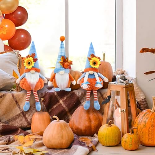 CRCZK Fall Pumpkin Gnomes Plush Decor,3 Packs Fall Sunflower Gnomes ...