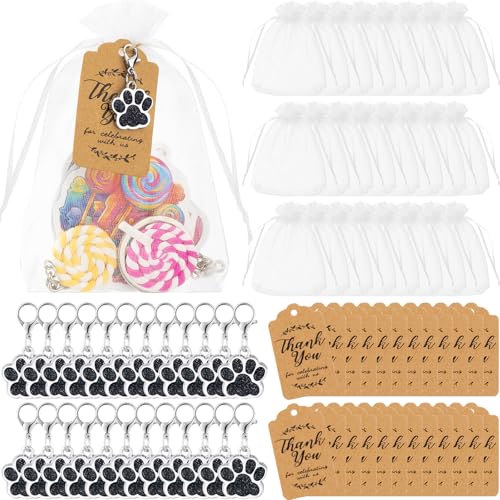 Ecation 74 Pcs Dog Paw Print Keychain Bulk Dog Party Favors, Black
