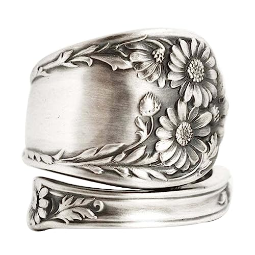 Bluelans 925 Sterling-Silver Oxidized Spoon Ring Adjustable Ring Jewelry Gifts for Women Teen Girls, Open Ring Mothers Day Birthday Gifts for Daughters Mom Sister Wife Friends Grandma Antique Silver