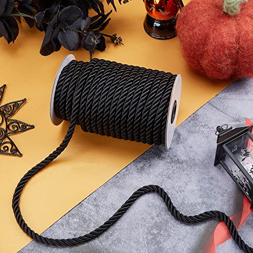 Ph Pandahall 8Mm 3 Braided Cord Trim, 20 Yards Nylon Twisted Silk Ropes Black Decorative Rope Shiny Viscose Cording Graduation Honor Cord For Curtain Tieback Upholstery Christmas Garland Bag Handles #TOP4