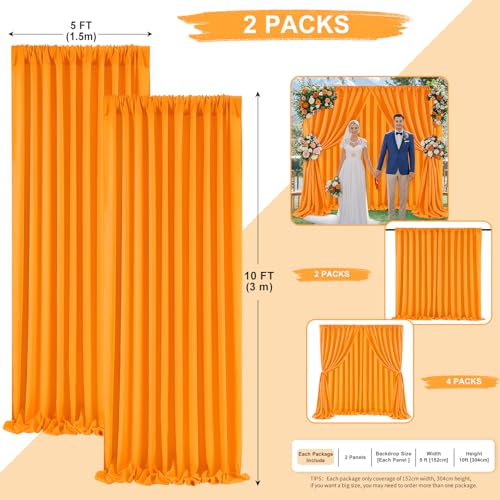 Image of Orange Backdrop Curtains 2 Panels 5ft x 10ft Polyester Photo Drapes for Backdrop Halloween Home Party Decorations
