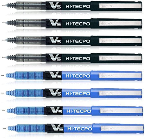Pilot Hi-tecpoint V5 Pen (Blue/Black -Pack of 8)