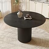 Hynbdes 木製台座ベース付きシンプルキッチンテーブル、ラウンドパイン無垢材ダイニングテーブル、レジャーコーヒーテーブルダイニングルーム レストラン家具 ブラック