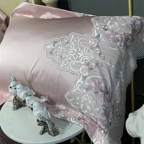Zestaw poszewek na kołdrę 1000TC Egipska bawełniana poszewka na kołdrę 4 sztuki Queen/King Size Luksusowa koronkowa haftowana obwódka Poszewka Zestaw pościeli(King size 4pcs)