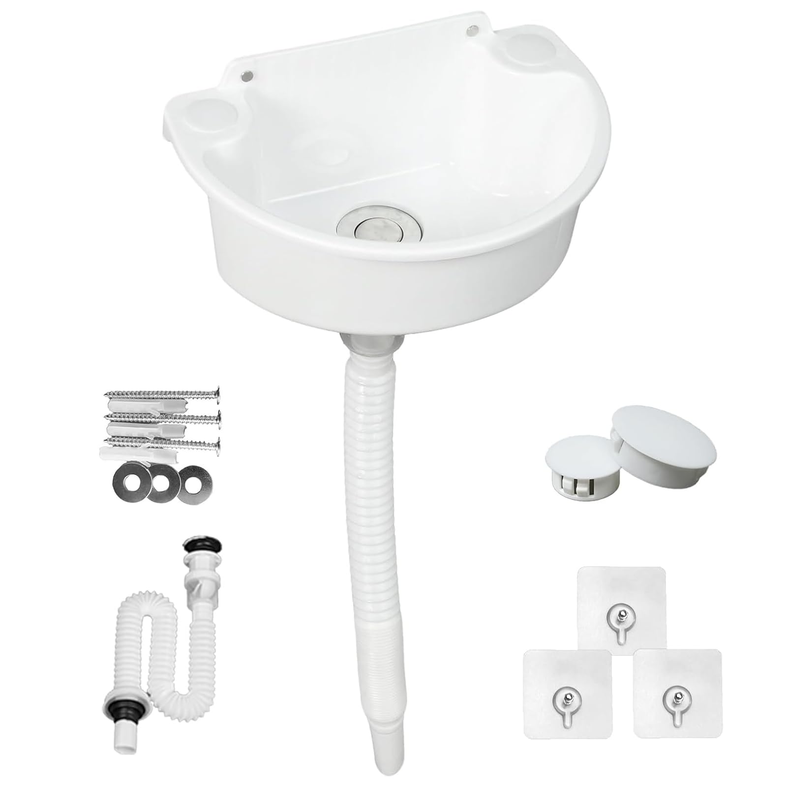 Lavabo in plastica, semplice lavello in plastica, con tubo e scarico per giardino, garage, cantina, camper, lavandino da giardino