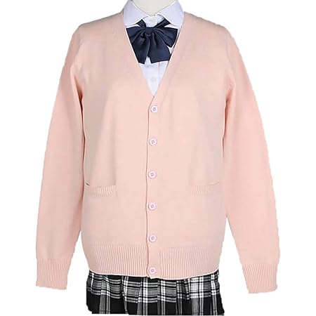Amazon Co Jp Hurber スクール カーディガン レディース 学生服 スクールセーター 長袖 ｖネック Yシャツ 制服 ニット プリーツスカート コスプレ ゆったり 通勤 通学 オールシーズン ブレザースーツセット ピンク Xs ホビー