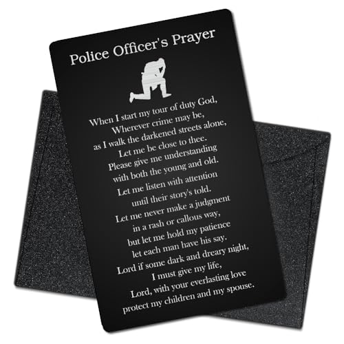 Mhfpl Police Officer's Prayer Wallet Card, Lord's Prayer Engraved Black Metal Wallet Insert Card, Family Religious Bible Verse Gift for Christian Police Officer Son Brother Colleague - New Job Gift