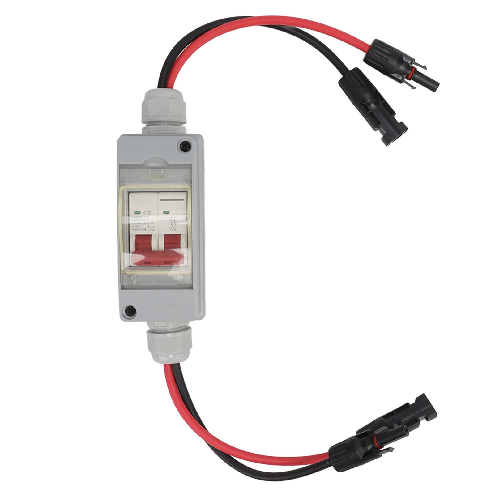 Circuit Breaker MCB 2P DC 500V 32A Disconnect Switch with IP65 Waterproof Distribution Box (With Cable and PV Connector)