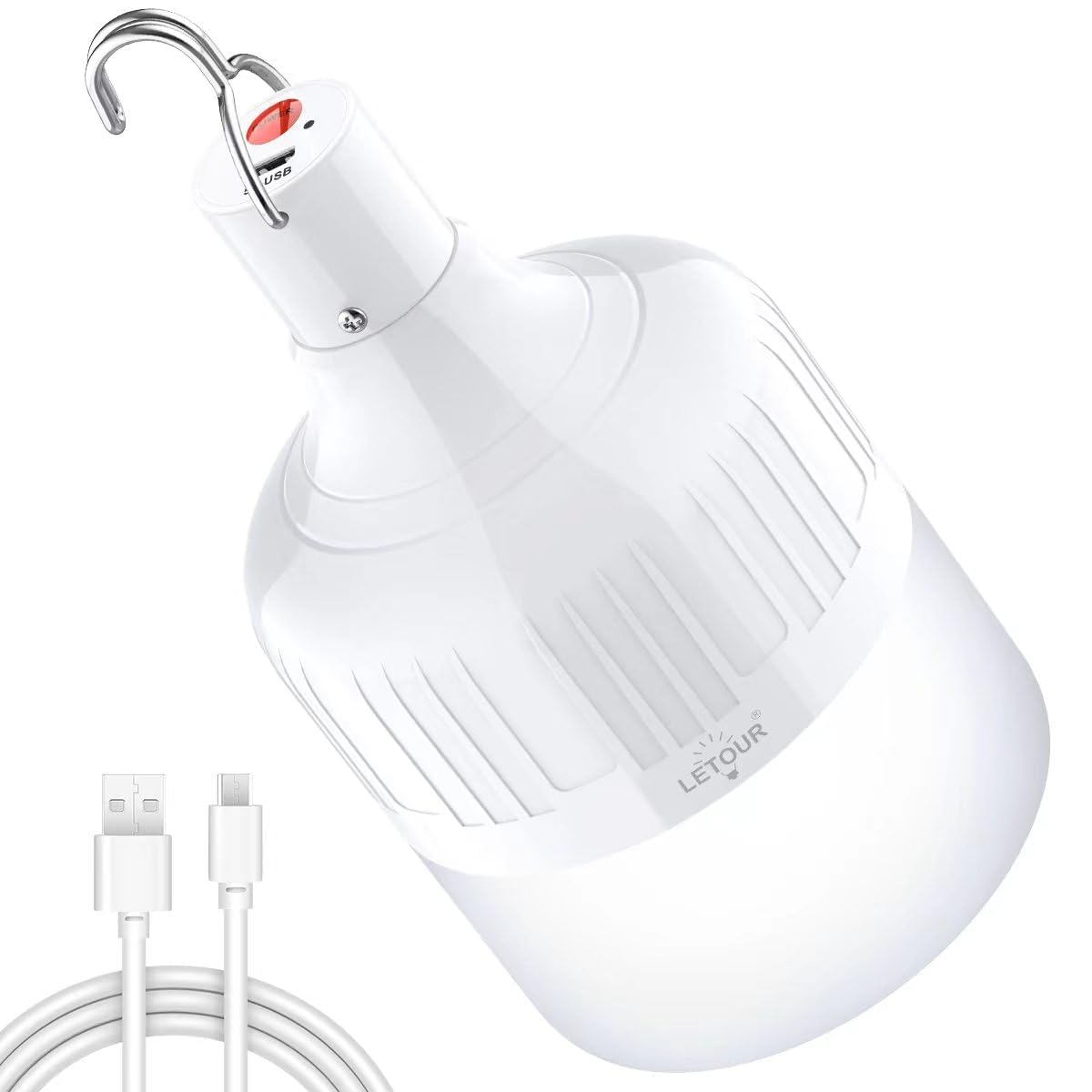 LETOUR Lámpara Camping Recargable ,5000 lúmenes Bombilla de Luz LED Portátil con 5 Modos de Lluminación, IP45 Resistente al Agua, 8800 mAh Senderismo Camping Emergencia al Aire Libre