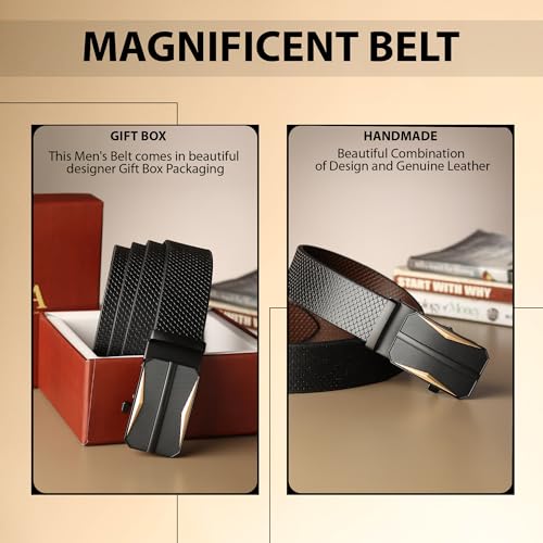 Image of LOOPA Belt for men Formal, casual, party, Evening for genuine leather Stylish belt with Auto lock buckle Black color belt