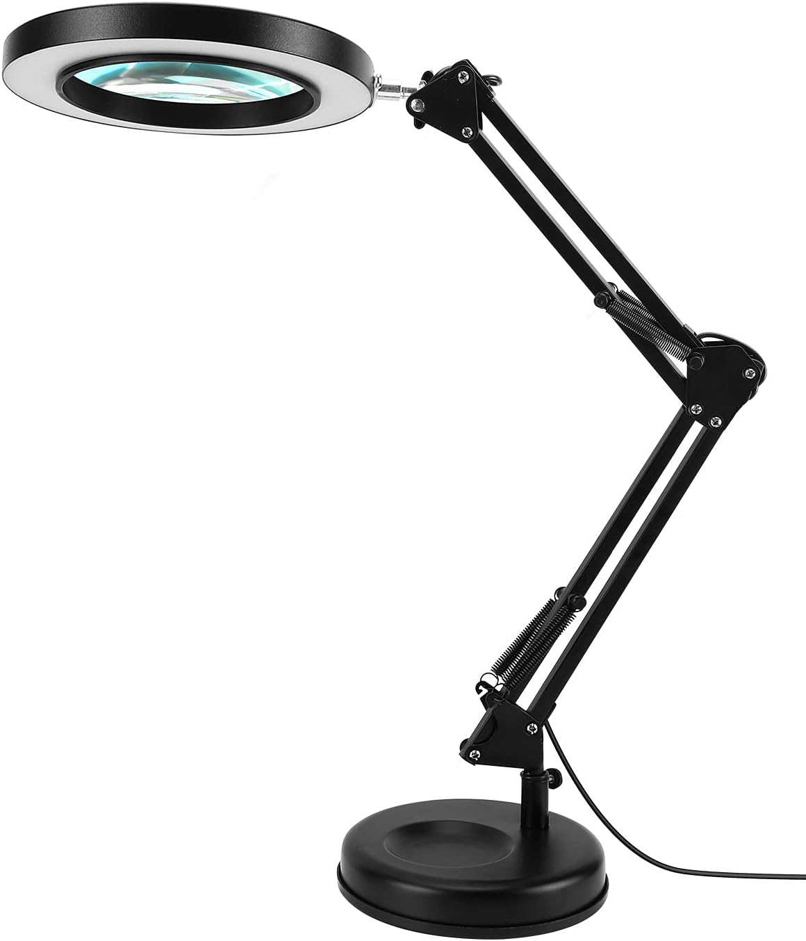 LANCOSC 2-in-1 Magnifying Desk Lamp with Clamp, 3 Color Modes, Stepless Dimmable, 4.1" Real Glass, LED Magnifier with Light and Stand for Repair, Reading, Crafts, Close Works - Black