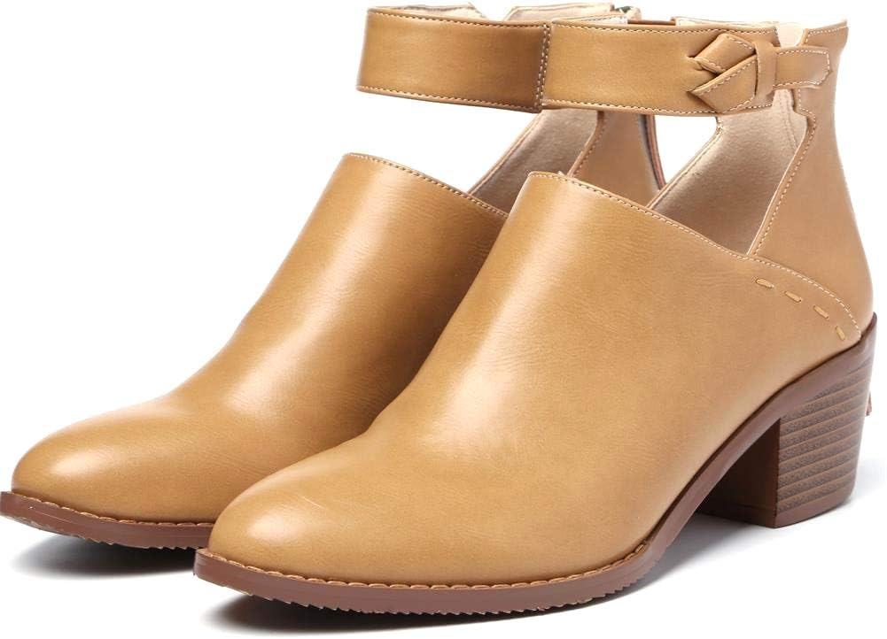 Ankle Booties For Women Fashion Chunky Heels Casual Boots Zipper Wide Width Shoes Brown Size 6.5