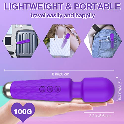 Kabelloser Massagestab, 20 Intensiv Vibrationsmodi, 8 Kraftvolle Geschwindigkeiten, USB Elektrische Handmassagegeräte, Wasserdicht Massagestab Lila, Für Schulter Nacken Entspannung Rückenmassagegerät. - Image 3