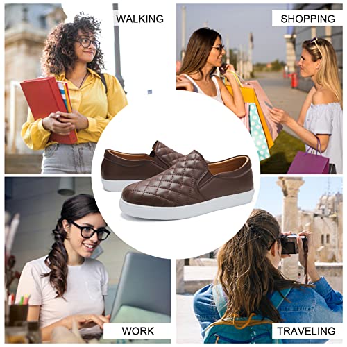 Image of VOCNTVY Loafers for Women Quilted Slip On Shoes Casual Fashion Sneakers | Non-Slip TPR Sole, Faux Leather Upper, Memory Foam Insole, Blister-Free Heel, All Day Walking Comfort for Daily Work Wear