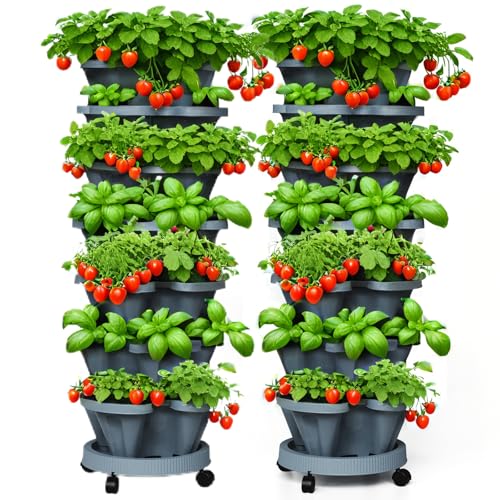 Lykvrii 7 Tiered Strawberry Planters 2 Pack, Vertical Stackable Planter,