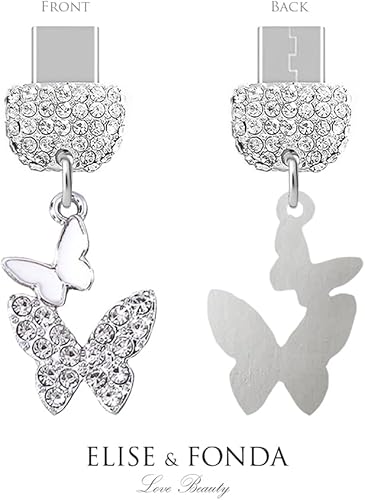 Miniatura 3 de ELISE & FONDA TP226 Tipo-C Puerto De Carga Cristal Anti Polvo Plug Pequeñas Mariposas Doble Encanto Del Teléfono Celular Para