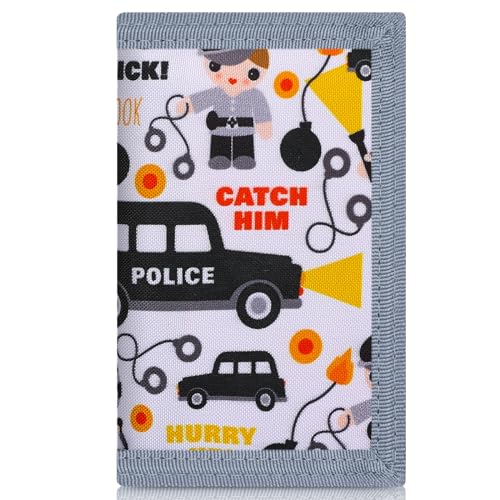 JONYEE Kids Wallets for Boys Ages 4-18 Trifold, Toddler/Youth Wallet for Boys with Zippered Coin Pocket and Card Holders, Novelty Wallet for Childrens Birthday Gifts - Police Car