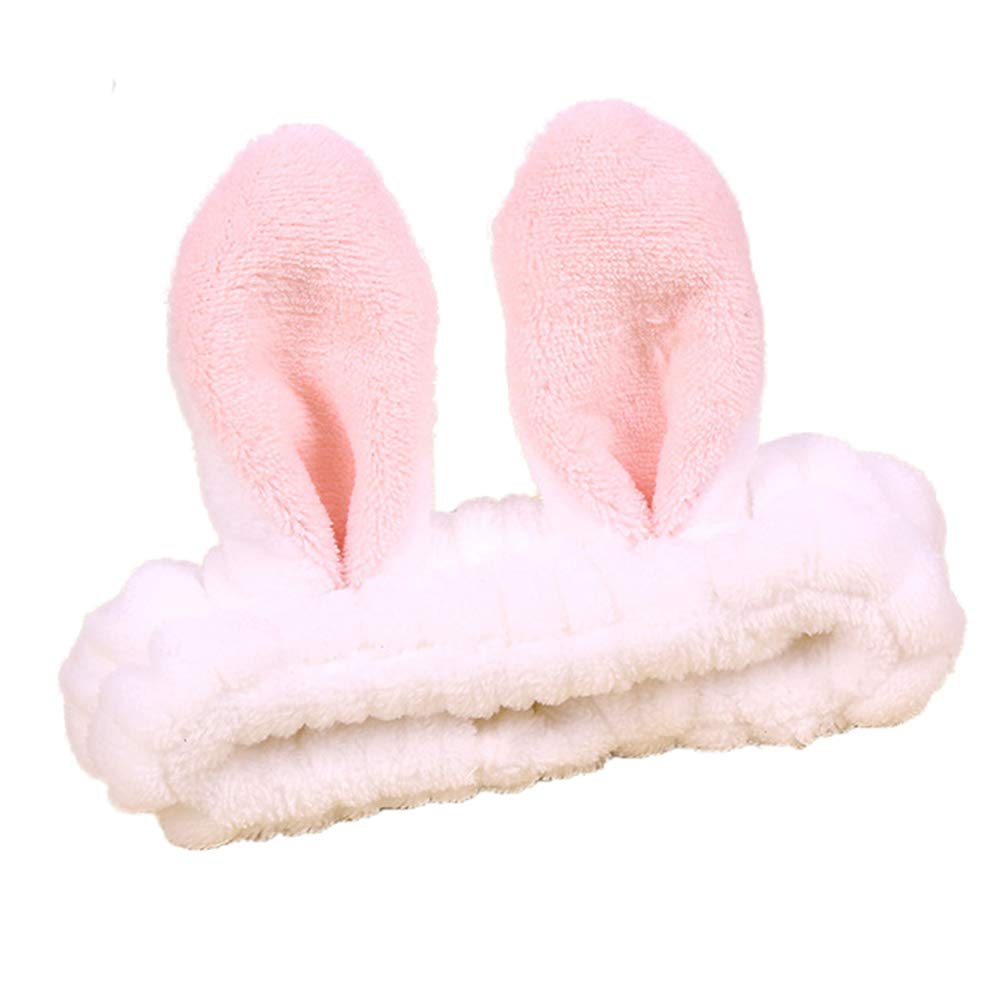 Headband Maserfaliw Cute Rabbit Ears Flannel Headband Women Face Washing Elastic Hair Band Headwear - White, Easter Gifts With Everyday Life And Office.