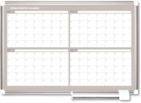 MasterVision New Generation Gold Ultra Dry Erase 4 Month Planner, 36x24 Inch, Aluminum Frame GA03105830, White