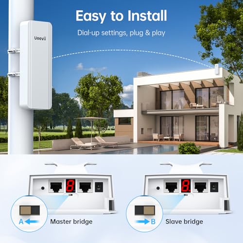 Image of UeeVii 2.4G & 5G Dual Band Wireless Bridge with Dual 1000Mbps Port CPE5824 | IP65 Outdoor Point to Point WiFi Bridge, for Barn Shop Garage, 16dBi High-Gain Antenna, 5KM Long Range, 24V PoE Powered