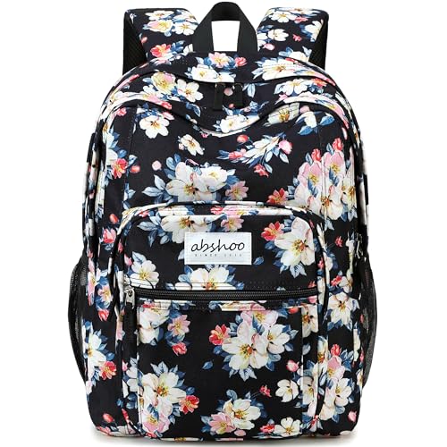 Image of abshoo Classical Basic Floral Womens School Backpack For College Teen Girls Water Resistant Bookbag (Floral Black A)