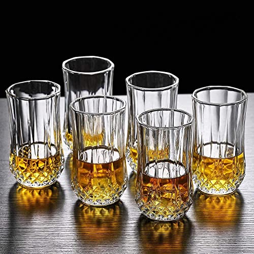 Image of bellemax 280 ML Crystal Clear Juice Glass, Drinking Glasses for Water, Juice, Soft Drinks, Mocktails, Cocktails, Elegant Diamond Cut Design Tumbler Glasses for Home, Kitchen & Dining (Set of 6)