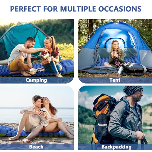 Kaganoon Double Camping Sleeping Pad, Extra-Thick Camping Mat for 2 Person with Pillow, Built-in Foot Pump Inflatable Sleeping Pads, Compact Camp Air Mattress for Backpacking, Hiking