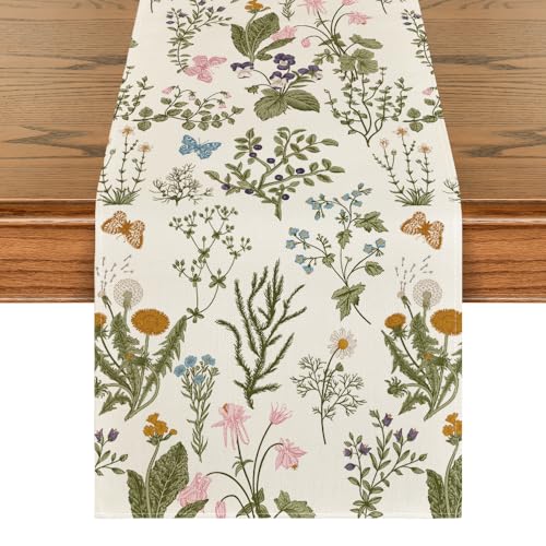 Artoid Mode Wildblumen Blätter Frühling Tischläufer, Saisonnal Küche Esstisch Dekoration Drinnen Urlaub Party Dekor 40x140 cm