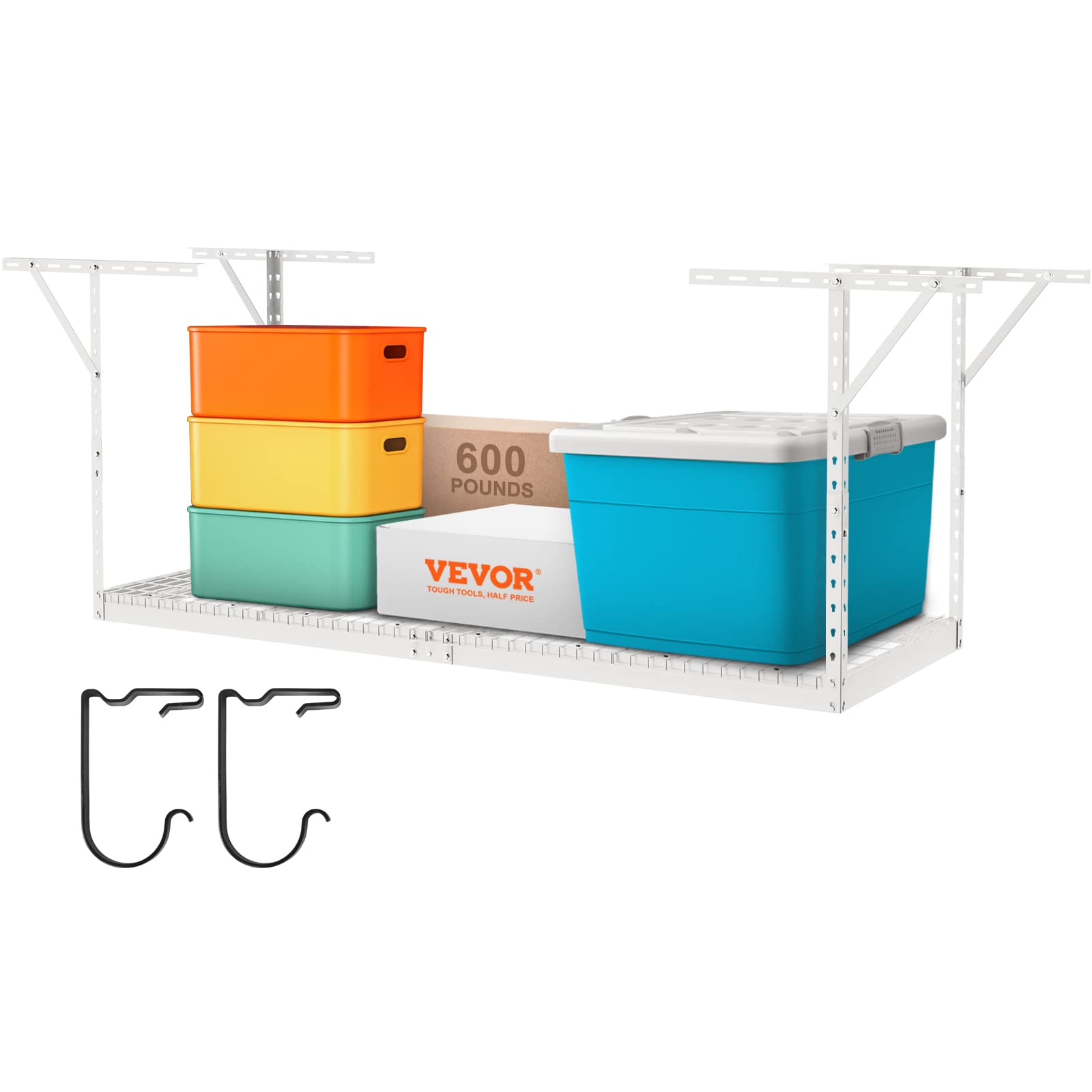 Vevor Overhead Garage Storage Rack  3X8 Garage Ceiling Storage Racks  Heavy Duty Adjustable Cold Rolled Steel Racks For Garage Storage  Organization  600 Lbs Load Capacity  22''-40"" (White)