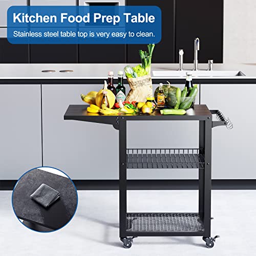 Inkmin Outdoor Dining Table Three-Shelf Trolley Movable Bbq Cart Stainles Commercial Multifunctional Kitchen Food Prep Worktable Patio Bar Table #TOP3