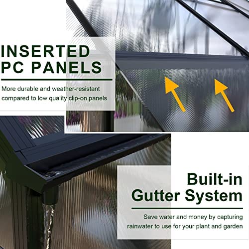 image for VanAcc 8x10x7.5 FT Polycarbonate Greenhouse 2 Sliding Doors 2 Vent Win