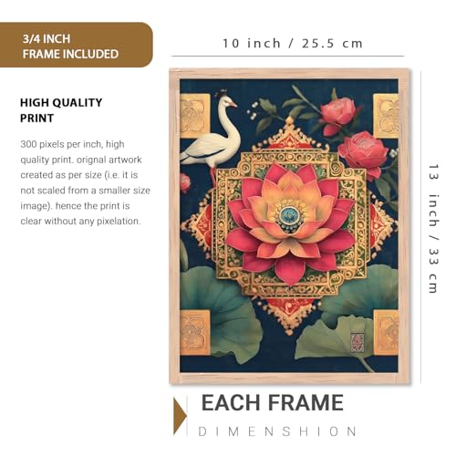 Image of kotart - Lotus Wall Art Painting for Wall Decoration Wall Poster With frames Wall Floral Paintings for Living Room Floral Traditional Wall Decoration Frames Home Decor Painting Floral Wall Art Framed Wall Painting for Home Room Bedroom Office Wall Decor set of 2 (Art 6, (10x13 inch), Framed)