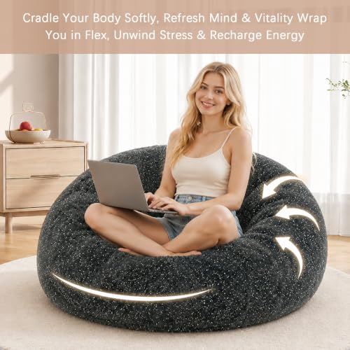 Image of Memory Foam Bean Bag Chair for Adults, 4FT Dark Gray Shining