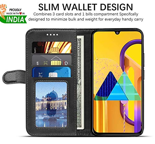 Image of Inside Rubber TPU with Card Pockets Magnetic Closure Protection Compatible with Vivo Y51 (2020) (Black)