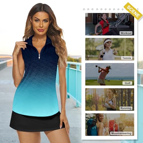 Image of Koscacy Women's Sleeveless Golf Tennis Polo Shirts Zip Up Dry Fit Workout Tank Tops Athletic Shirt