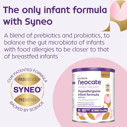 Image of Neocate Syneo Infant - Hypoallergenic, Dairy-free, Amino Acid-Based Baby Formula with Prebiotic Fiber, Probiotics & DHA /ARA - Food Allergy-Friendly Formula - 14.1 oz (Pack of 4)