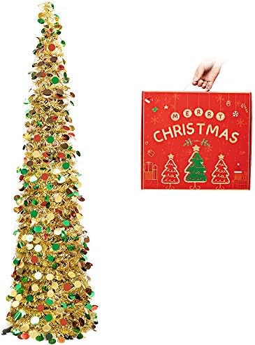 N&T NIETING Christmas Tree,5ft Collapsible Pop Up Christmas Tree Fuchsia Tinsel Coastal Christmas Tree for Holiday Xmas Decorations,Home Display, Office Decor