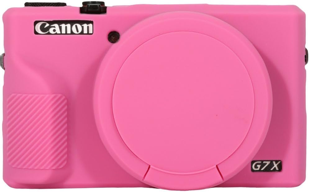 Case for Canon Powershot G7X Mark III Digital Camera, G7X Mark iii Camera Silicone Case, Anti-Scratch Slim Fit Soft Skin, G7X Mark 3 Accessories with Detachable Lens Cover- Azalea Red