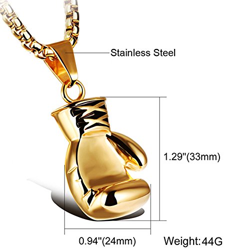 Hamoery Men Women Punk Stainless Steel Golden Boxing Glove Chain Pendant Necklace(Golden(Men))