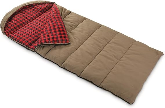 Guide Gear Canvas Hunter Sleeping Bag 0-Degree Fleece Lined Hooded for Adults Warm Winter Cold Weather Lightweight Portable for Camping, Backpacking, Hiking, Outdoors