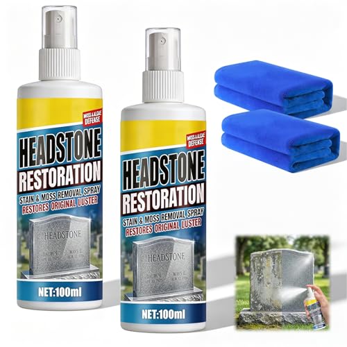 Headstone Restoration and Cleaning Spray Tombstone & Monument Cleaning Spray Headstone Restoration Kit Headstone Restoration Spray Complete Cemetery Care Set(2PCS+2*Towel)