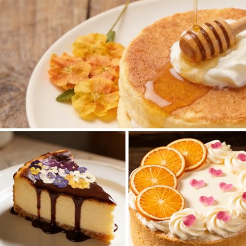 Celblisora 72 Stück Natürlich Getrocknete Gepresste Essbare Blumen,Stiefmütterchen,Herzform Rosenblütenblätter,Getrocknete Orange für Cocktails Kuchendekoration Bastelarbeiten