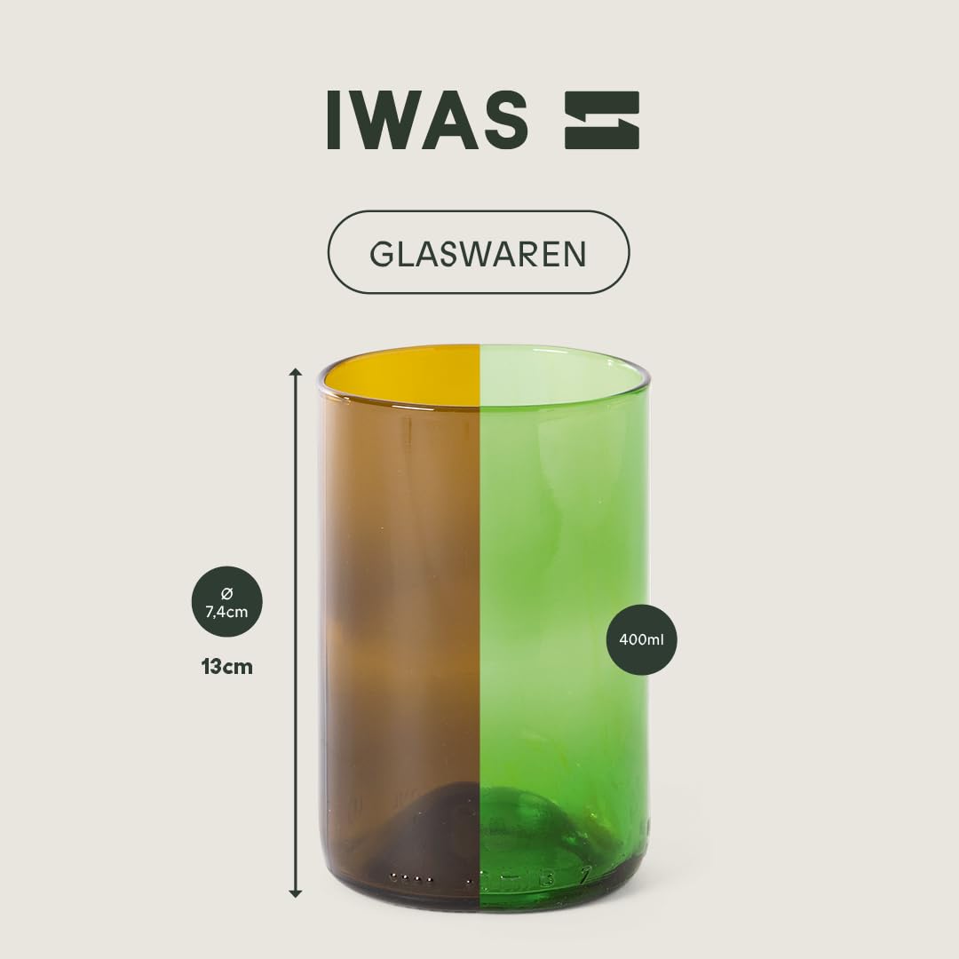 IWAS Upcycled Hohe Trinkgläser | 400 Ml | 12 Oz | (6Er-Set) | Becher Aus Recyceltem Glas, Perfekt Für Cocktails