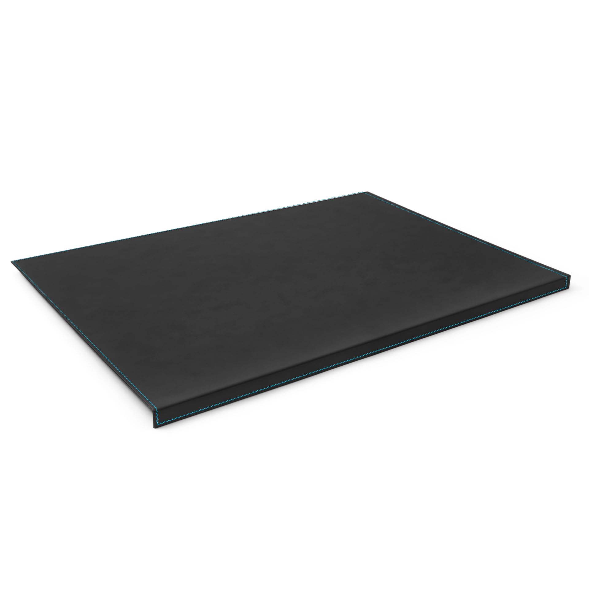 Eglooh - Calliope Deluxe - Schreibtischunterlage Leder Schwarz mit Kantenschutz cm 70x50 - Gewinkelte Schreibunterlage mit Aufbau aus Stahl, blaue Nähten und rutschfester Boden - Made in Italy