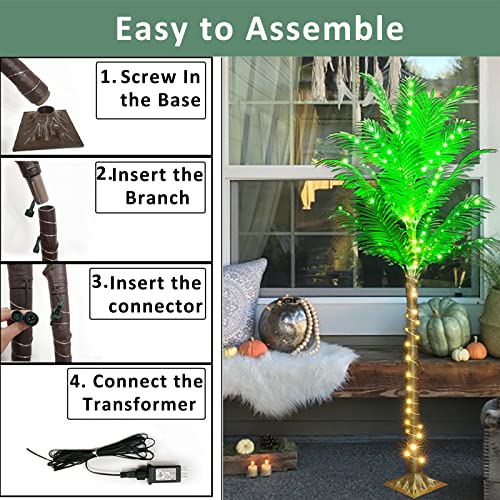 6Ft 141 Led Lighted Palm Trees For Outside Patio, Artificial Palm Trees Lights For Outdoors, Light Up Tropical Palm Tree Indoor For Pool Beach Yard Summer Party Home Hawaiian Tiki Bar Decorations #TOP4
