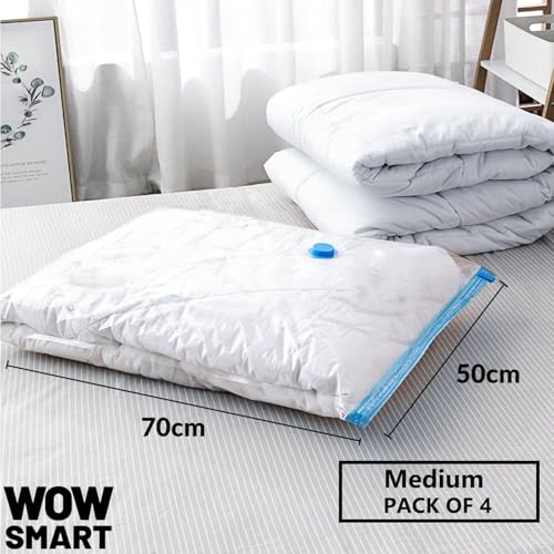 Image of WOWSMART 4 Medium size Space Saver Sealer Compression Bags for Comforters, Blankets, Pillows, Bedding, Clothes, storage bags, Space Saver, fast vacuum, double zip, reusable vaccine sealer bags