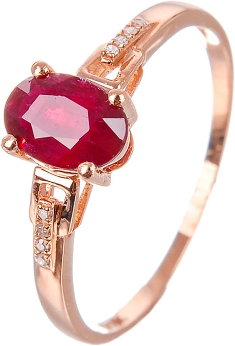 Ruby Engagement Ring, Simple Wedding Band 18K Rose Gold Ruby Oval Rings Jewelry Engagement Gift for Women