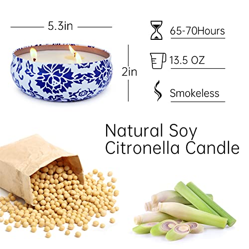 Aimanni Large Citronella Candles Outdoor Indoor, 2 Pack 13.5Oz Soy Wax Candle For Patio Garden Yard Home Kitchen Bedroom, 3-Wick Travel Tin Candle For Summer #TOP6