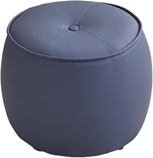 Taburete redondo apilable de piel sintética, impermeable y reposapiés con esponja de alta densidad, marco de madera resistente, no necesita montaje para sala de estar u oficina, color azul