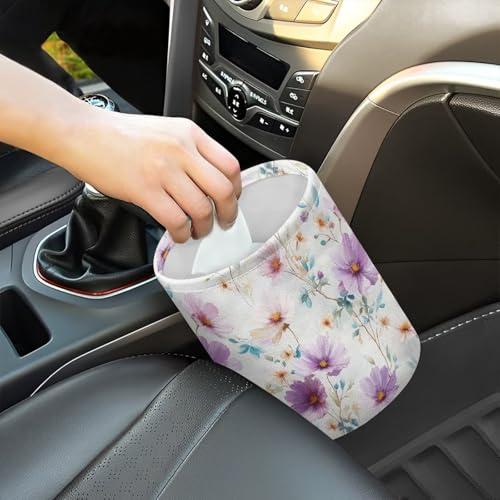 Image of Retro Floral Car Garbage Can Mini Car Trash Bin Car Organizer Car Storage Bag Waterproof Portable Men Accessories Car Decor